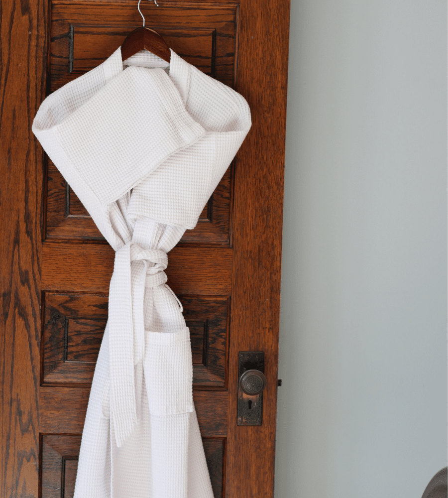 bath robe hanging on door